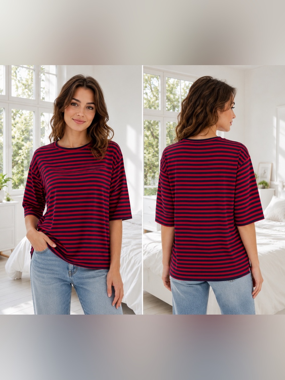 Appleseed's Red and Navy Striped Short Sleeve Tee size 1X  EUC